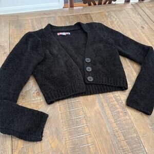 Urban Outfitters Women's Black Cropped Button-Up Sweater